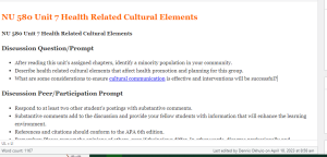 NU 580 Unit 7 Health Related Cultural Elements