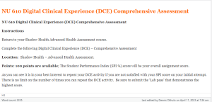 NU 610 Digital Clinical Experience (DCE) Comprehensive Assessment