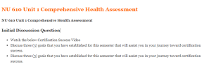 NU 610 Unit 1 Comprehensive Health Assessment