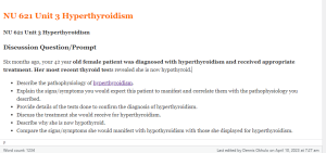 NU 621 Unit 3 Hyperthyroidism