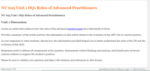 NU 625 Unit 1 DQ1 Roles of Advanced Practitioners