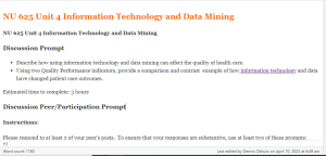 NU 625 Unit 4 Information Technology and Data Mining