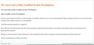 NU 625 Unit 5 DQ1 Conflict in the Workplace