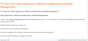 NU 625 Unit 7 DQ1 Legal Issues, Ethical Considerations and Risk Management