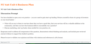 NU 626 Unit 6 Business Plan