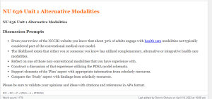 NU 636 Unit 1 Alternative Modalities