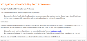 NU 636 Unit 1 Health Policy for U.S. Veterans