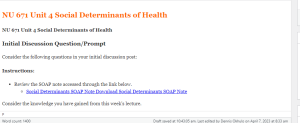 NU 671 Unit 4 Social Determinants of Health