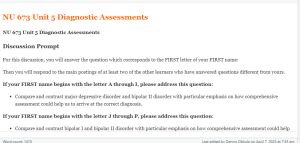 NU 673 Unit 5 Diagnostic Assessments