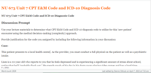 NU 673 Unit 7 CPT E&M Code and ICD-10 Diagnosis Code