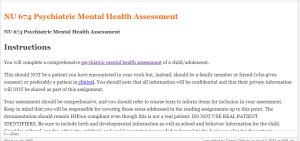 NU 674 Psychiatric Mental Health Assessment