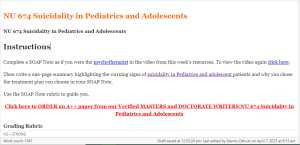NU 674 Suicidality in Pediatrics and Adolescents