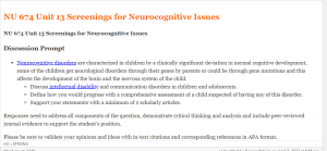 NU 674 Unit 13 Screenings for Neurocognitive Issues