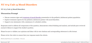 NU 674 Unit 15 Mood Disorders