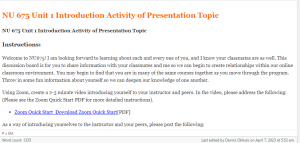 NU 675 Unit 1 Introduction Activity of Presentation Topic