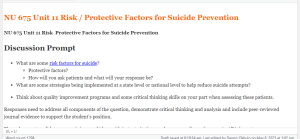 NU 675 Unit 11 Risk  Protective Factors for Suicide Prevention