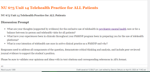 NU 675 Unit 14 Telehealth Practice for ALL Patients