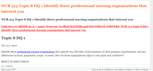 NUR 513 Topic 8 DQ 1 Identify three professional nursing organizations that interest you