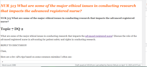 NUR 513 What are some of the major ethical issues in conducting research that impacts the advanced registered nurse