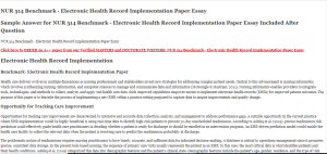 NUR 514 Benchmark - Electronic Health Record Implementation Paper Essay