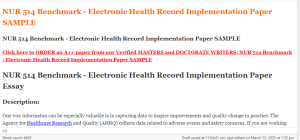NUR 514 Benchmark - Electronic Health Record Implementation Paper SAMPLE
