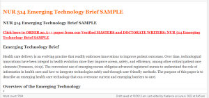 NUR 514 Emerging Technology Brief SAMPLE