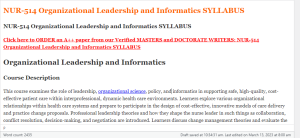 NUR-514 Organizational Leadership and Informatics SYLLABUS
