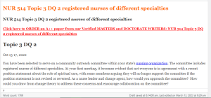 NUR 514 Topic 3 DQ 2 registered nurses of different specialties