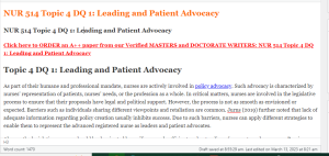 NUR 514 Topic 4 DQ 1 Leading and Patient Advocacy