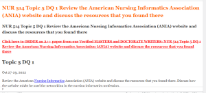 NUR 514 Topic 5 DQ 1 Review the American Nursing Informatics Association (ANIA) website and discuss the resources that you found there