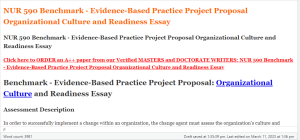NUR 590 Benchmark - Evidence-Based Practice Project Proposal Organizational Culture and Readiness Essay