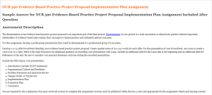 NUR 590 Evidence-Based Practice Project Proposal Implementation Plan Assignment