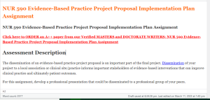 NUR 590 Evidence-Based Practice Project Proposal Implementation Plan Assignment