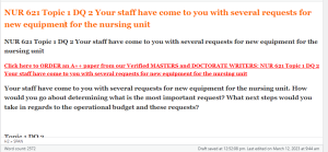 NUR 621 Topic 1 DQ 2 Your staff have come to you with several requests for new equipment for the nursing unit