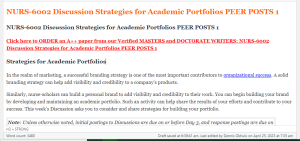 NURS-6002 Discussion Strategies for Academic Portfolios PEER POSTS 1