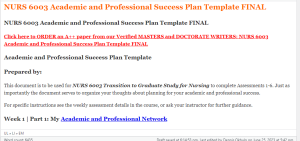 NURS 6003 Academic and Professional Success Plan Template FINAL