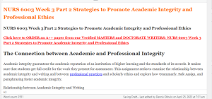 NURS 6003 Week 3 Part 2 Strategies to Promote Academic Integrity and Professional Ethics