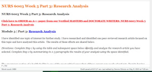 NURS 6003 Week 5 Part 3 Research Analysis