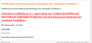 NURS 6003 Week 8 Discussion Strategies for Academic Portfolios 2
