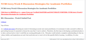 NURS 6003 Week 8 Discussion Strategies for Academic Portfolios