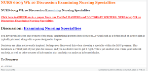 NURS 6003 Wk 10 Discussion Examining Nursing Specialties