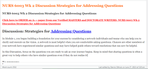 NURS 6003 Wk 2 Discussion Strategies for Addressing Questions