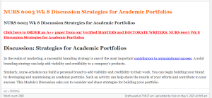 NURS 6003 Wk 8 Discussion Strategies for Academic Portfolios