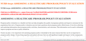 NURS 6050 ASSESSING A HEALTHCARE PROGRAM POLICY EVALUATION
