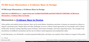 NURS 6050 Discussion 1 Evidence Base in Design