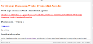 NURS 6050 Discussion Week 1 Presidential Agendas