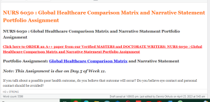 NURS 6050 Global Healthcare Comparison Matrix and Narrative Statement Portfolio Assignment