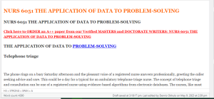 NURS 6051 THE APPLICATION OF DATA TO PROBLEM-SOLVING