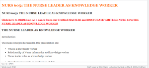 NURS 6051 THE NURSE LEADER AS KNOWLEDGE WORKER