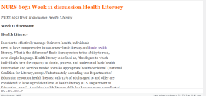 NURS 6051 Week 11 discussion Health Literacy